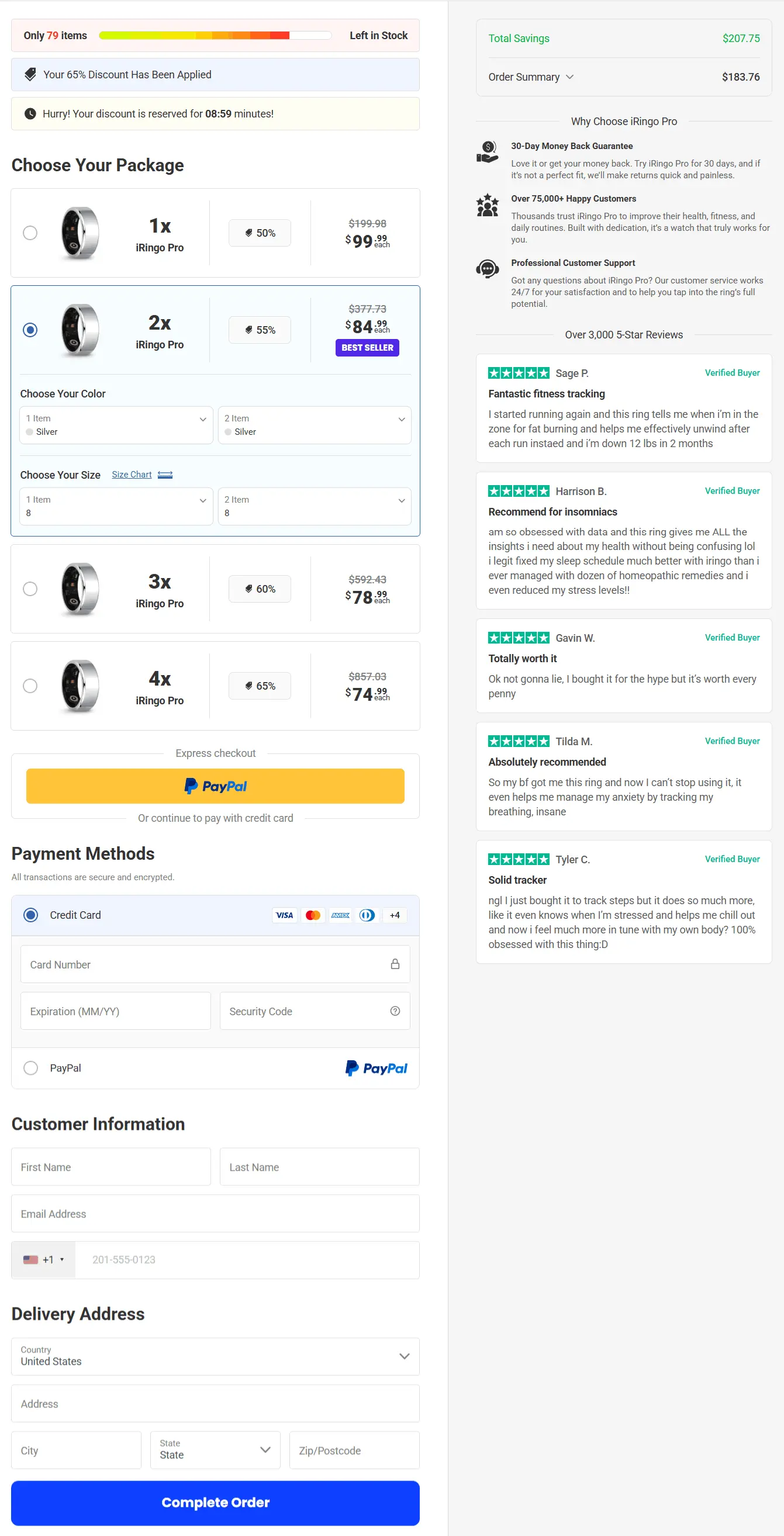 iRingo secure checkout page